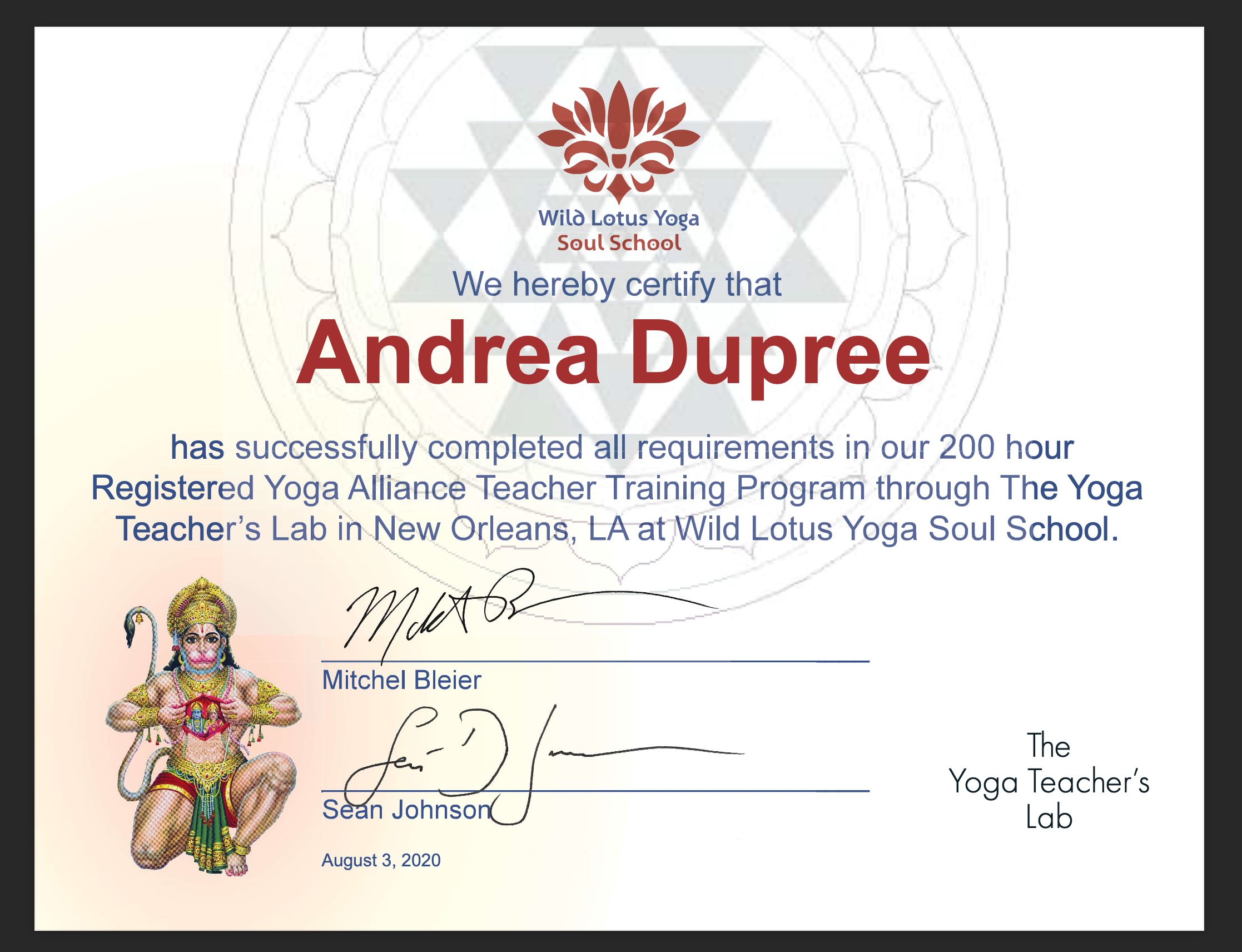 Yoga Alliance teacher training Certificate