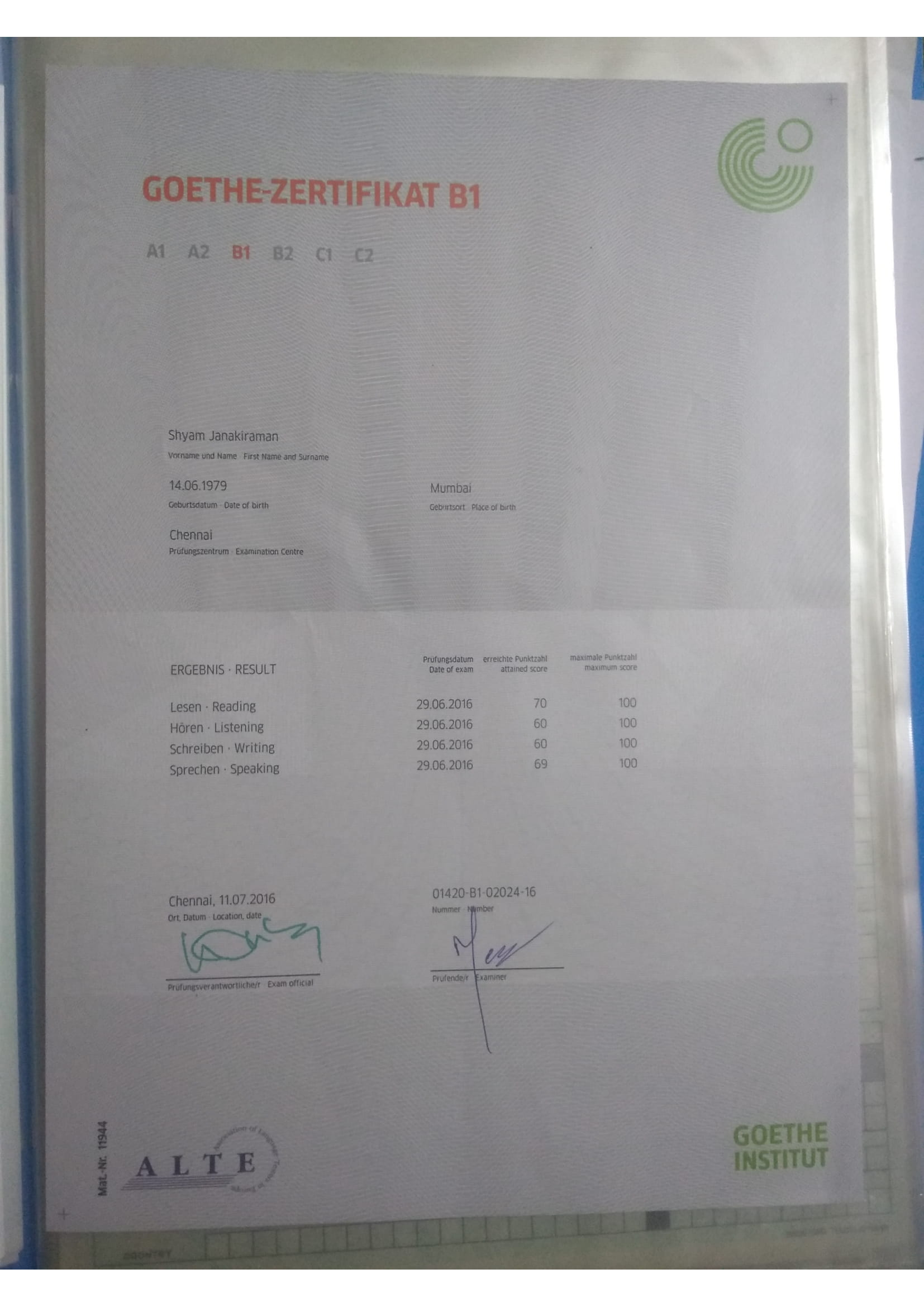 Goethe Zertifikat B1