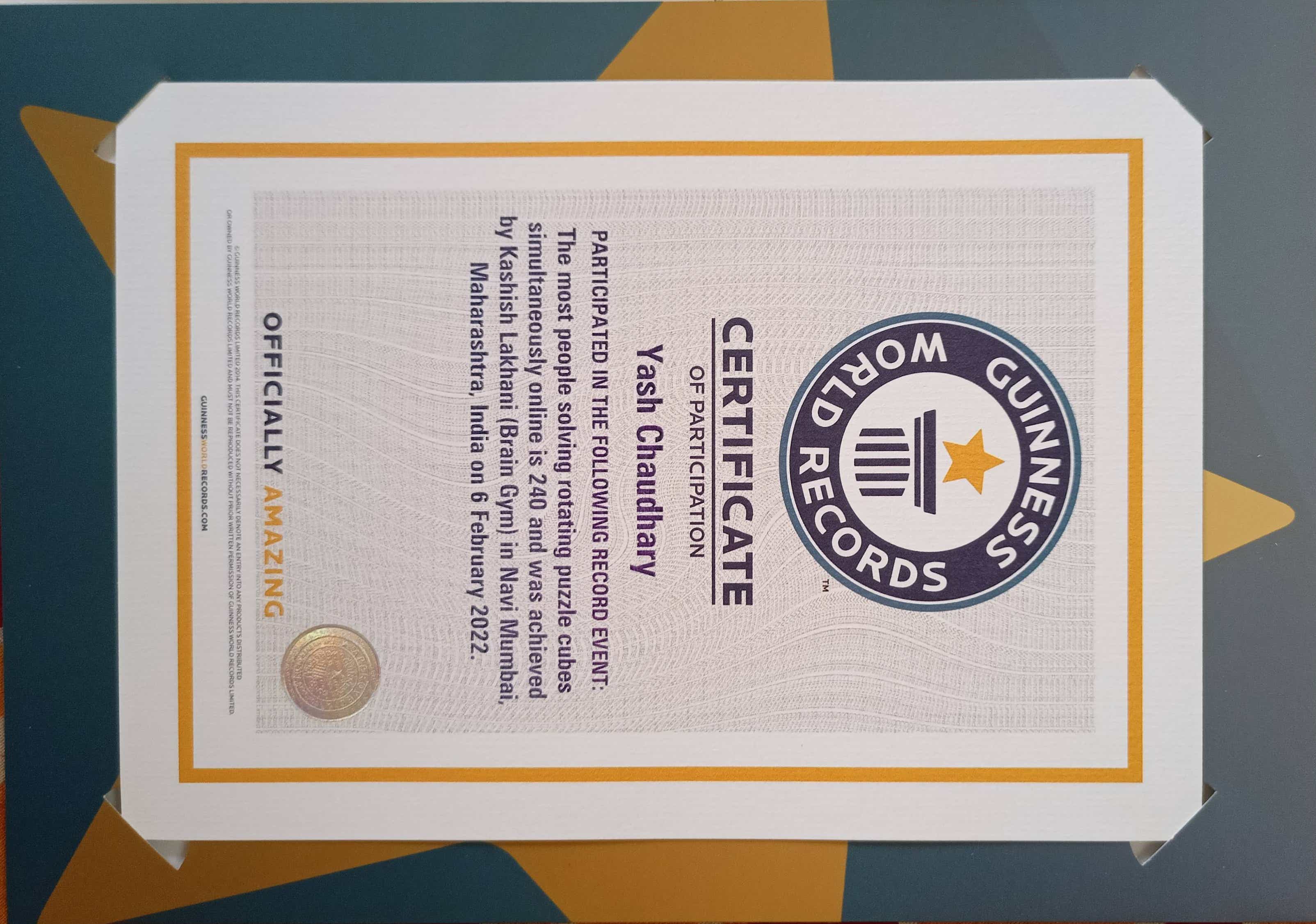 Guinness world record Certificate