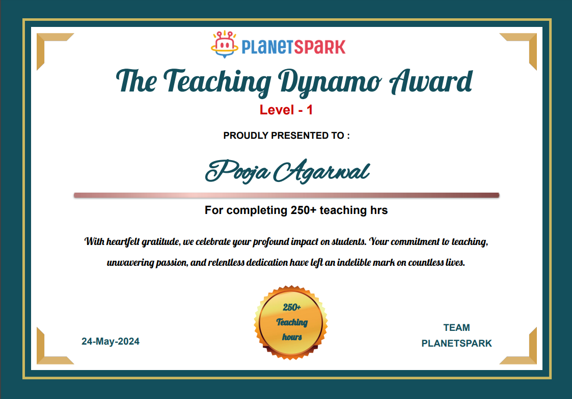 Pooja Agarwal_A_4_(Teaching Award Certificate).png